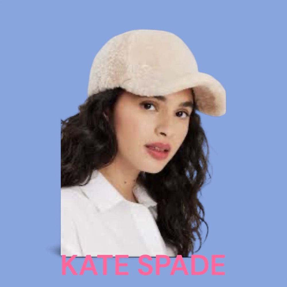 Kate Spade Metal logo Sherpa Baseball cap 🧢 NWT